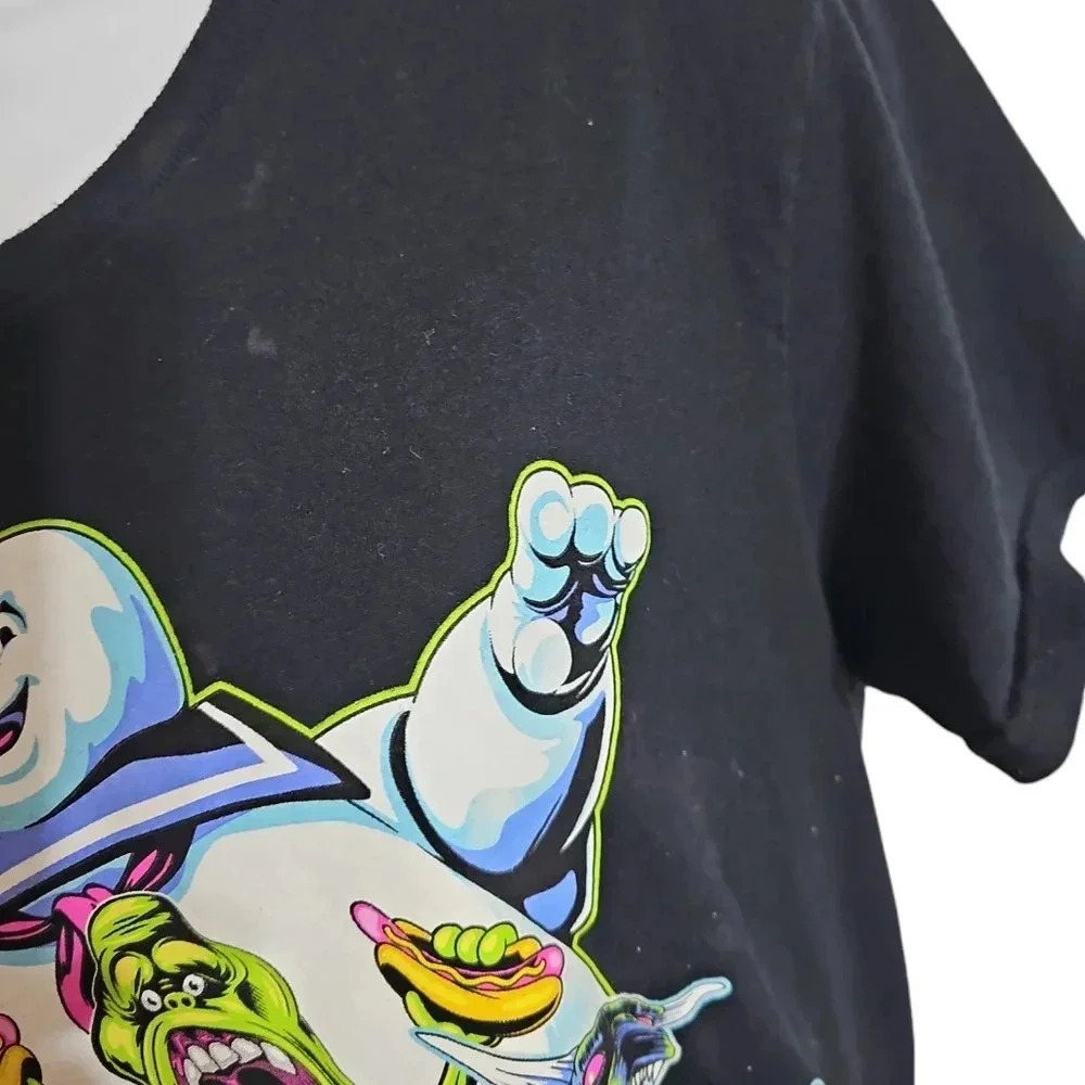 Ghostbusters Men Medium T-Shirt Black Neon Graphic Stay Puft Slimer Investment - Picture 3 of 7
